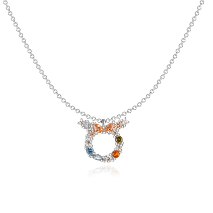 Silberne Tierkreiszeichen-Halskette mit bunten Kristallen, eleganter Schmuck für Damen.