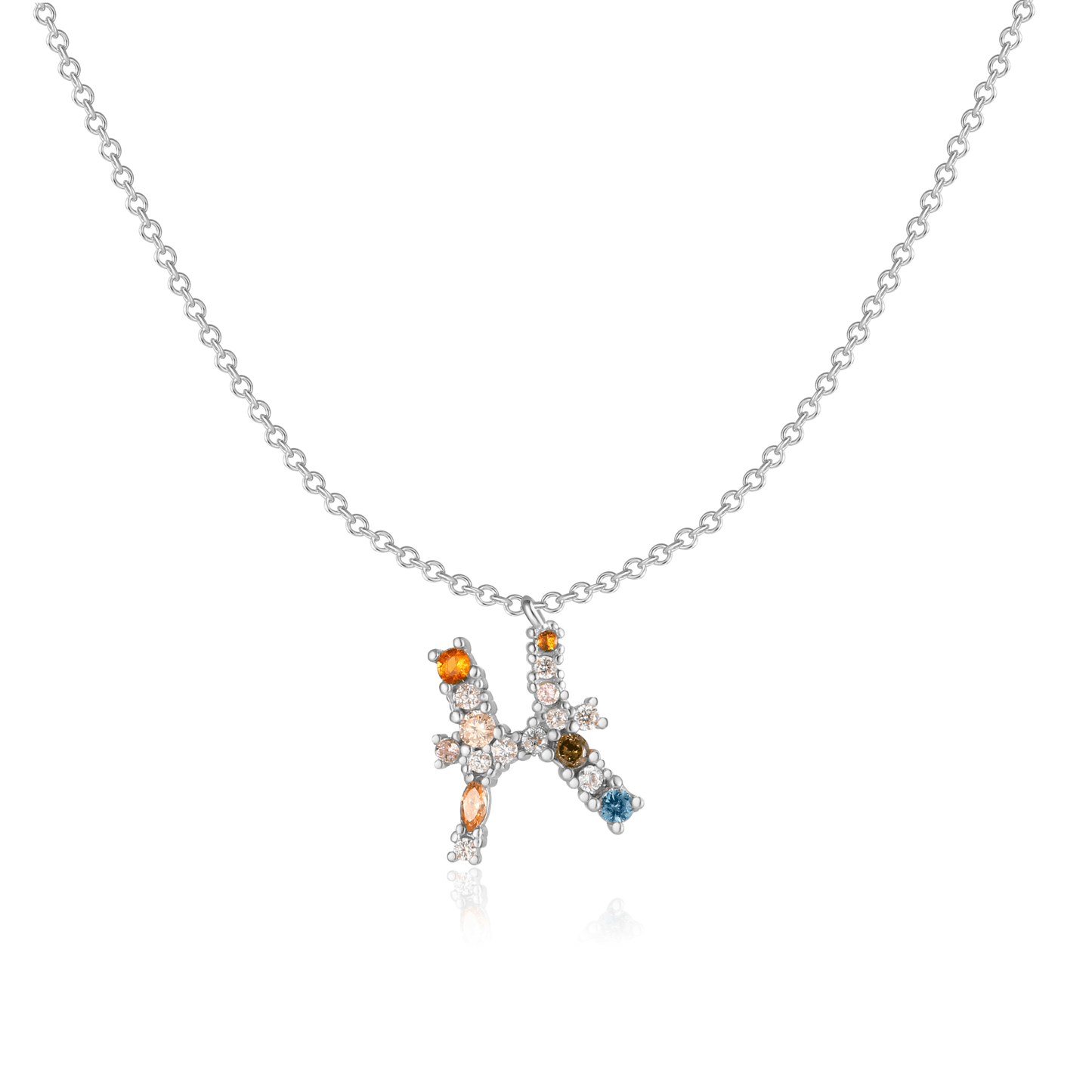 Silberne Halskette mit Tierkreiszeichen-Anhänger, bunte Edelsteine, Schmuck für Damen.