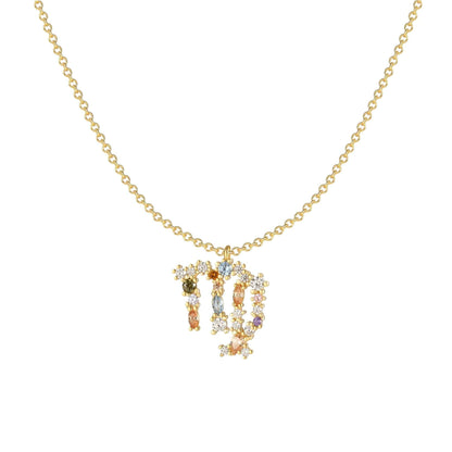 Goldene Tierkreiszeichen-Halskette mit funkelnden Kristallen, eleganter Schmuck für Damen.