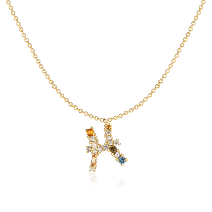 Goldene Tierkreiszeichen-Halskette mit bunten Edelsteinen, eleganter Schmuck für Damen.