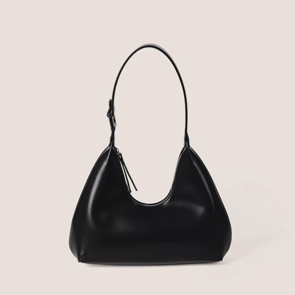 Schwarze Halbmondtasche aus Leder, tragbar, modisch, elegant, Damenhandtasche.