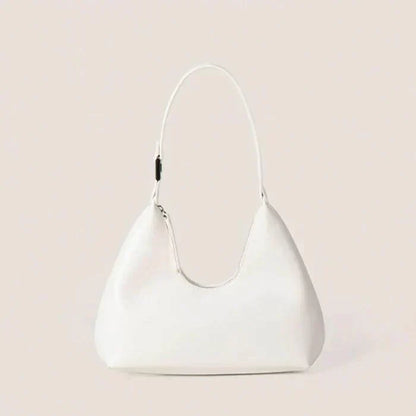 Weiße tragbare Halbmondtasche aus Leder, modisches Accessoire für Damen.
