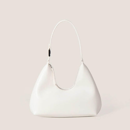 Weiße tragbare Halbmondtasche aus Leder, elegantes Design, Damenmode Accessoire.