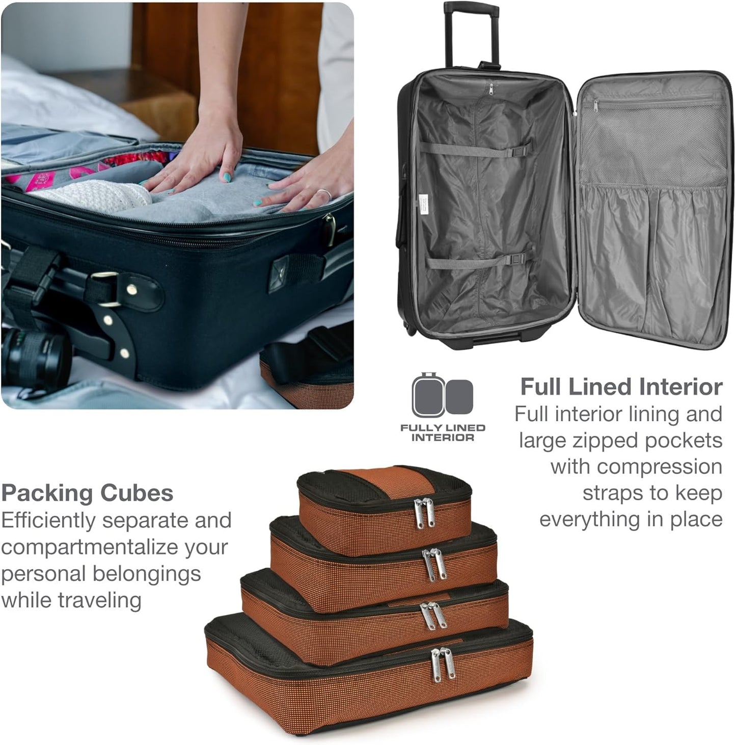 8-delars softshell-resväskeset med packningskuber och TSA-lås – TravelMax