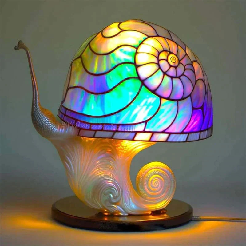 Bunte Schneckenlampe aus Glas, dekorative Tischleuchte, Vintage-Stil, Wohnkultur.