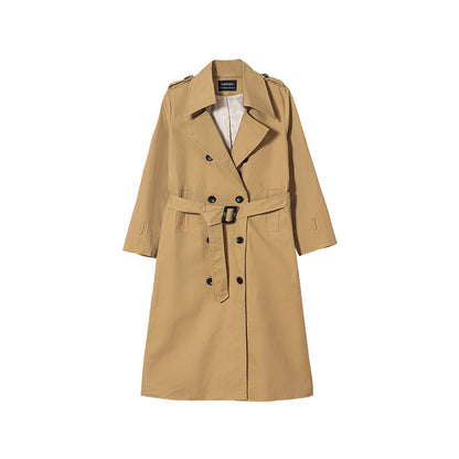 Damen Trenchcoat Camel, mittellang, Gürtel, klassisch, Herbstmode, eleganter Mantel.