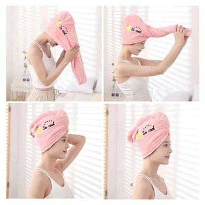 Frau mit rosa Turban-Handtuch, Mikrofaser, Haarpflege, schnelltrocknend, "So cool" Aufdruck.