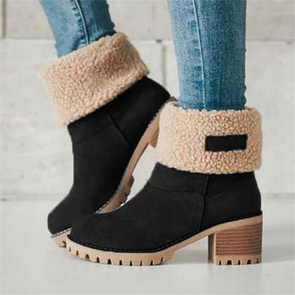Schwarze Winterstiefel mit Fellfutter, Damen, rutschfeste Sohle, modisch, warm.