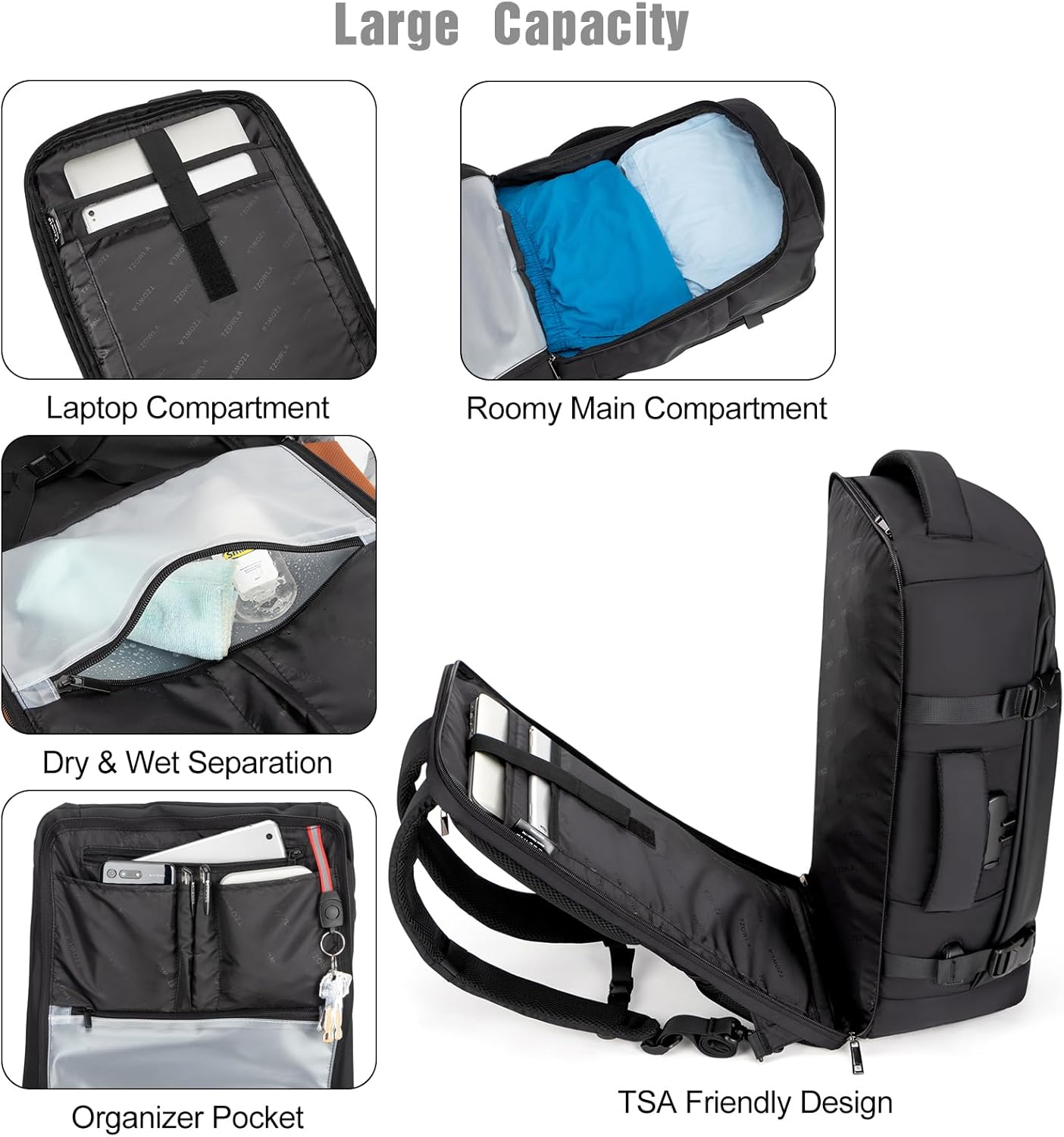 Vattentät 40 L reseryggsäck för laptop med USB-port och stöldskydd – AeroPack