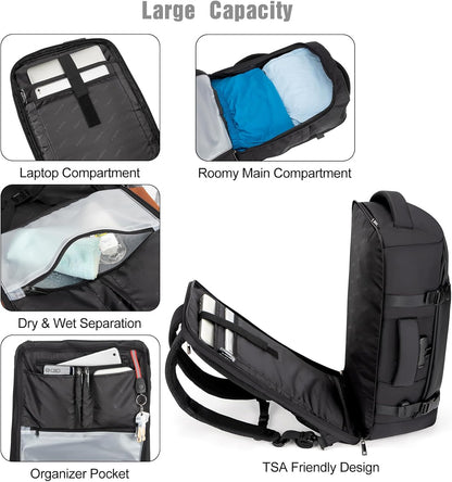 Vattentät 40 L reseryggsäck för laptop med USB-port och stöldskydd – AeroPack