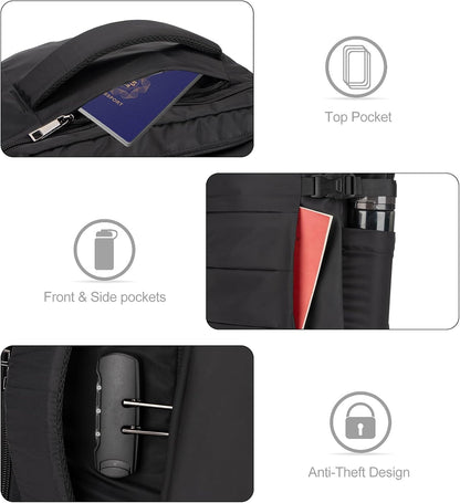 Vattentät 40 L reseryggsäck för laptop med USB-port och stöldskydd – AeroPack