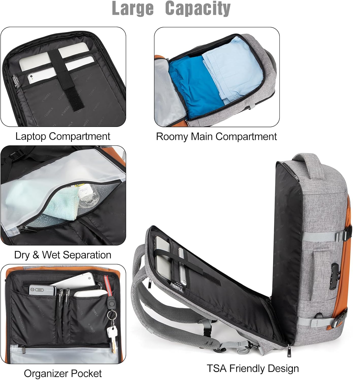 Vattentät 40 L reseryggsäck för laptop med USB-port och stöldskydd – AeroPack