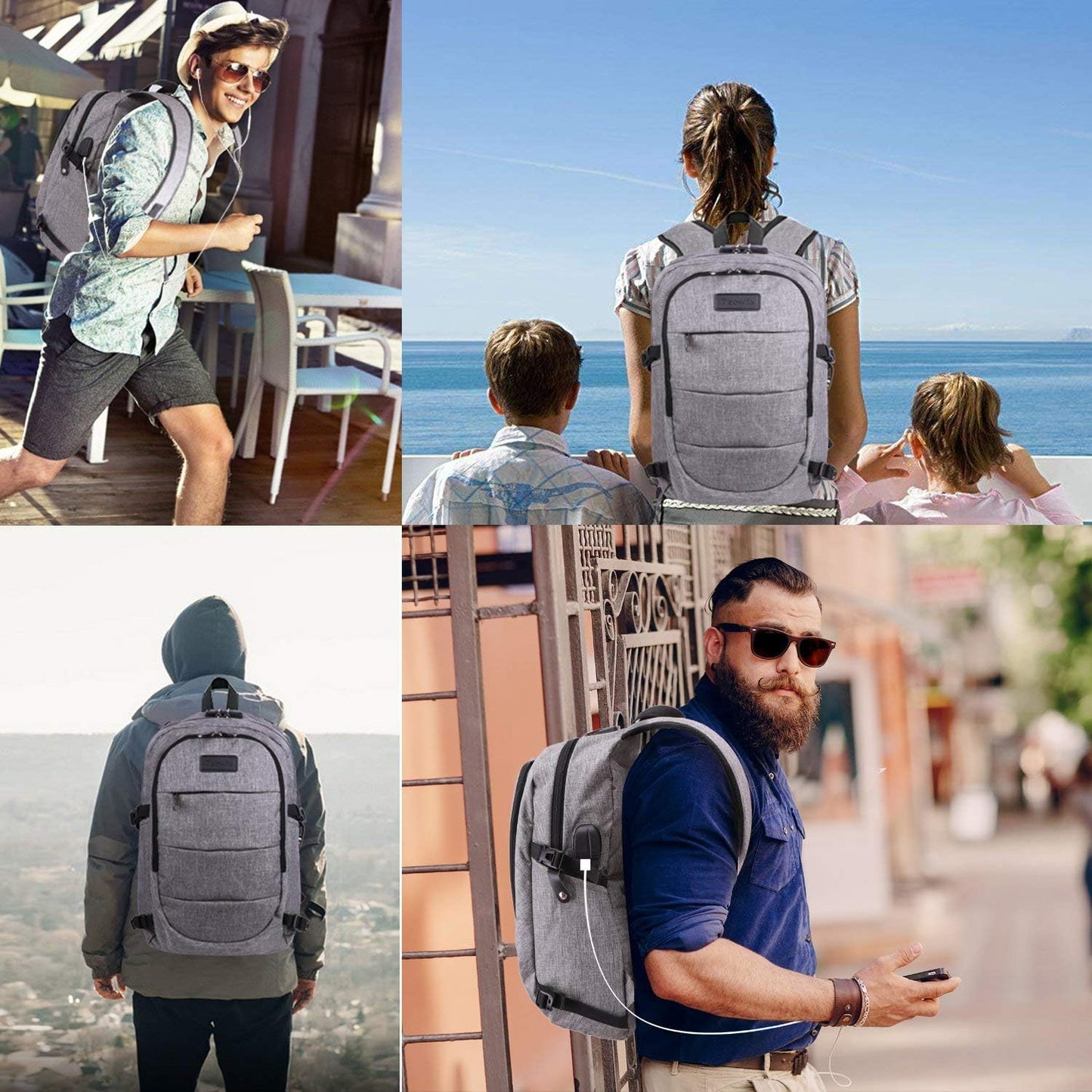 Extra stor anti-stöld laptop- och reseryggsäck med USB-port – 30–50 L