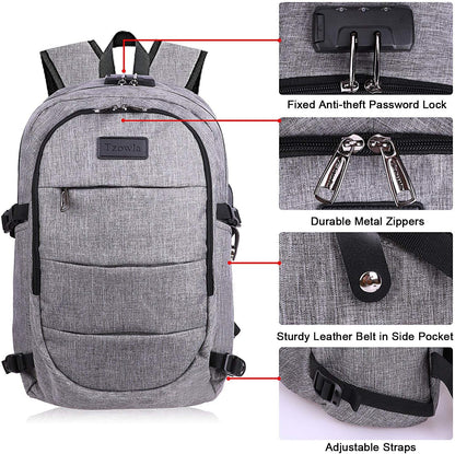 Extra stor anti-stöld laptop- och reseryggsäck med USB-port – 30–50 L