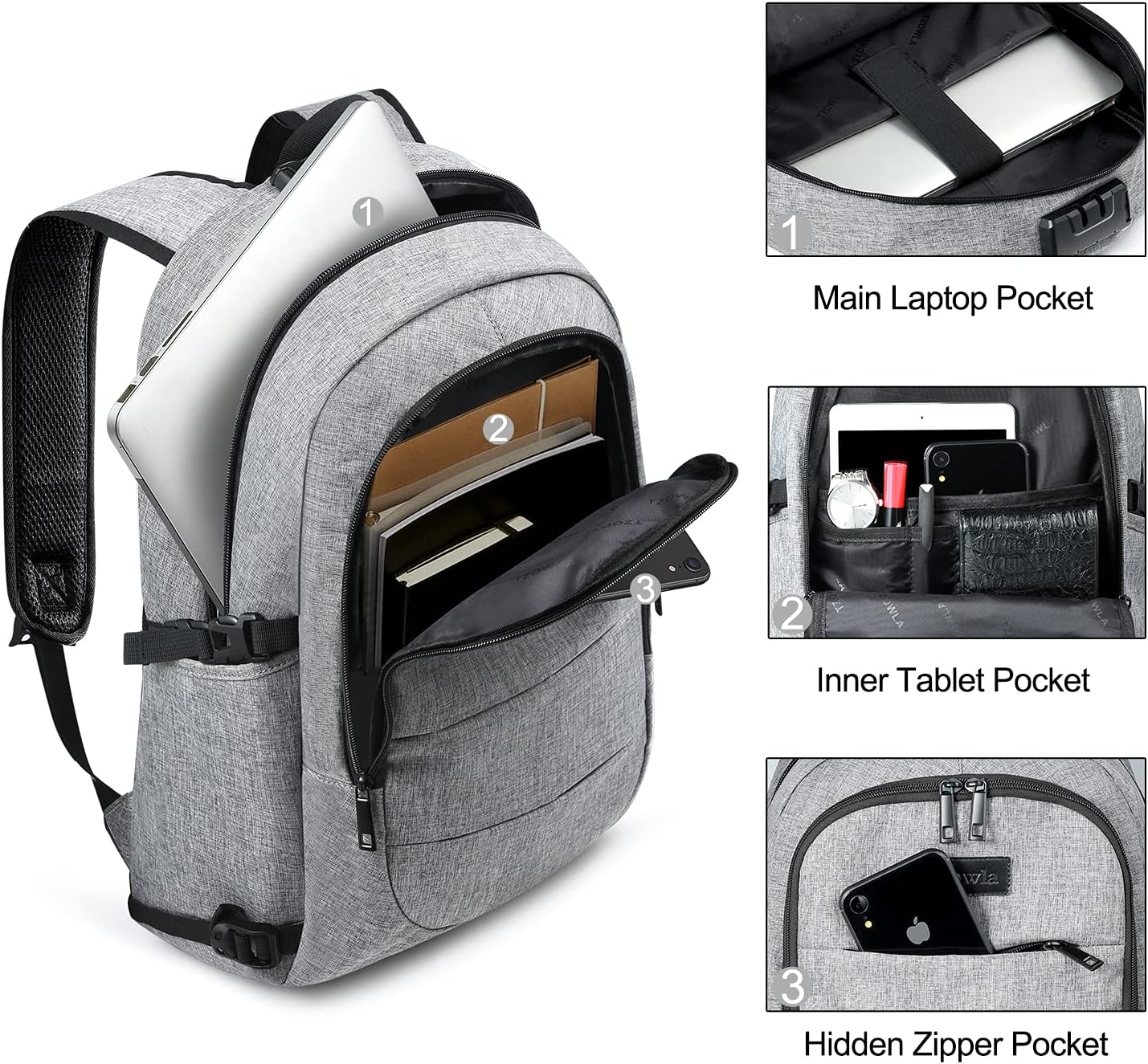 Extra stor anti-stöld laptop- och reseryggsäck med USB-port – 30–50 L