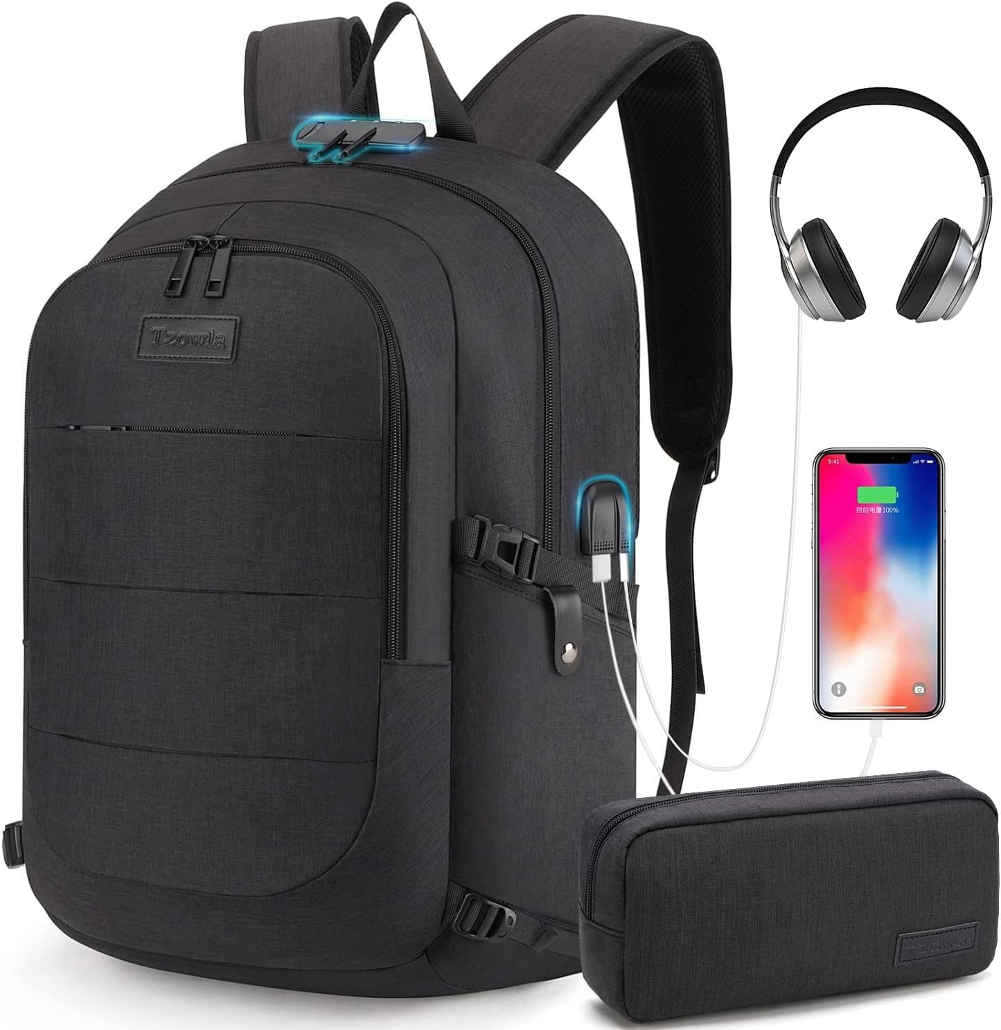 Extra stor anti-stöld laptop- och reseryggsäck med USB-port – 30–50 L