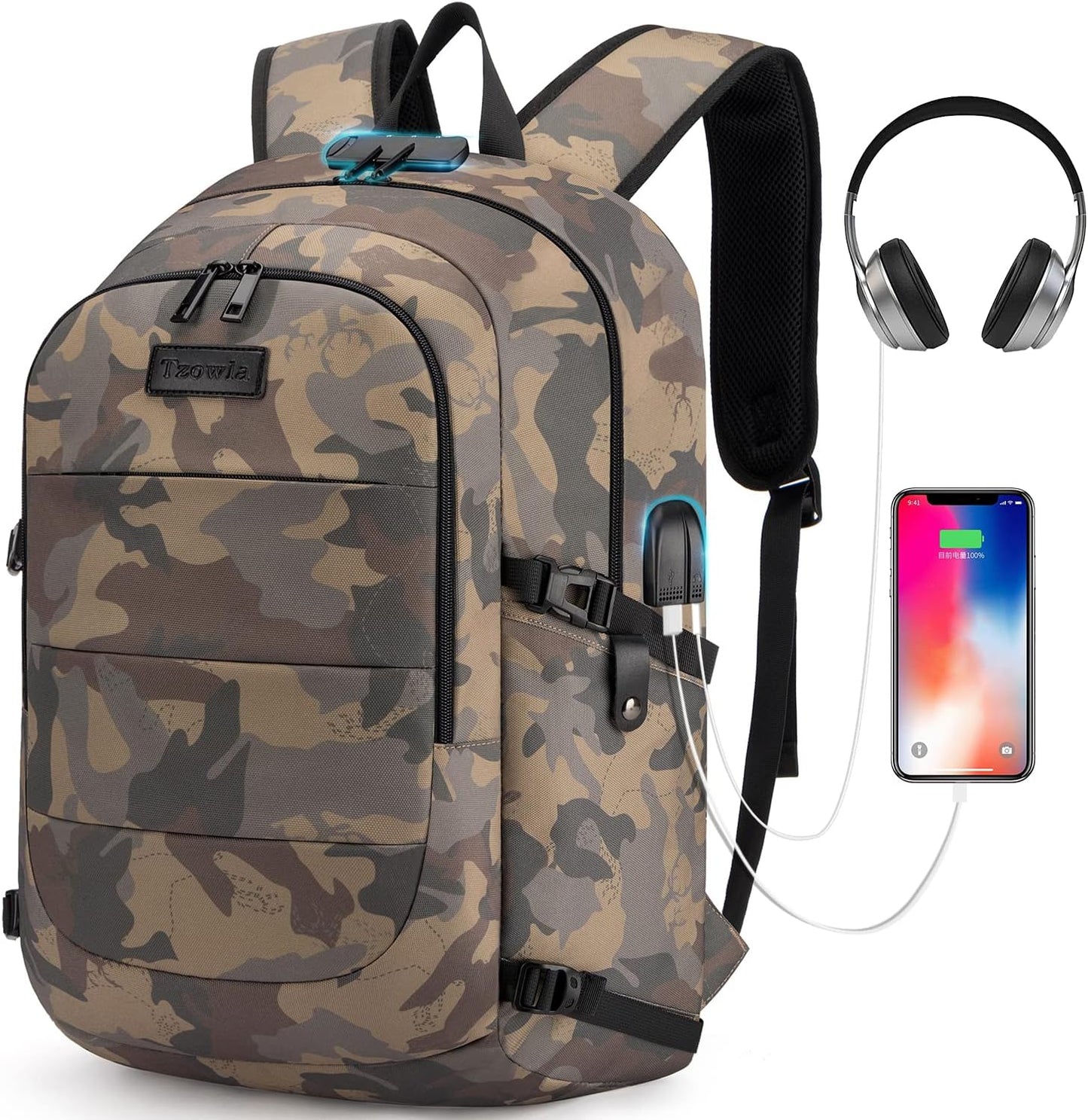 Extra stor anti-stöld laptop- och reseryggsäck med USB-port – 30–50 L