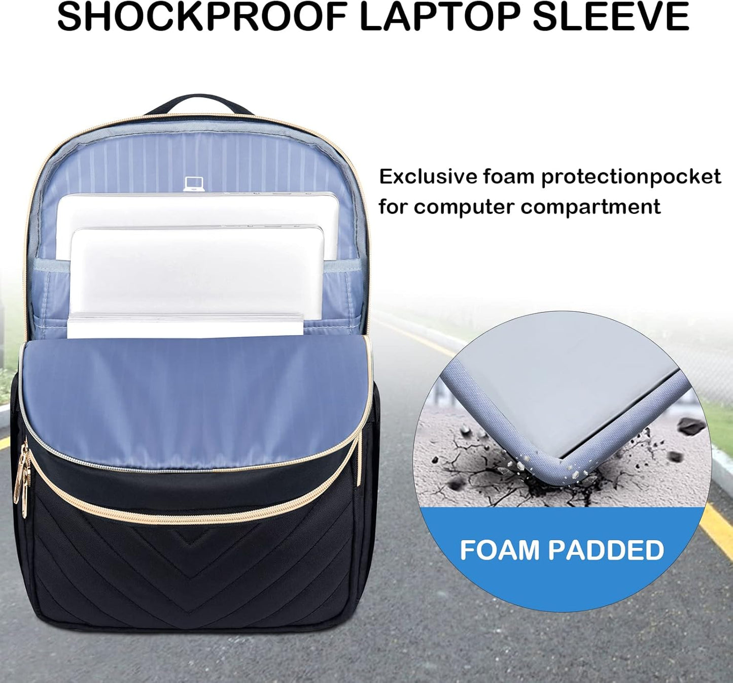 Lätt vattentät laptopryggsäck med USB-port – kompatibel med 15,6 tum