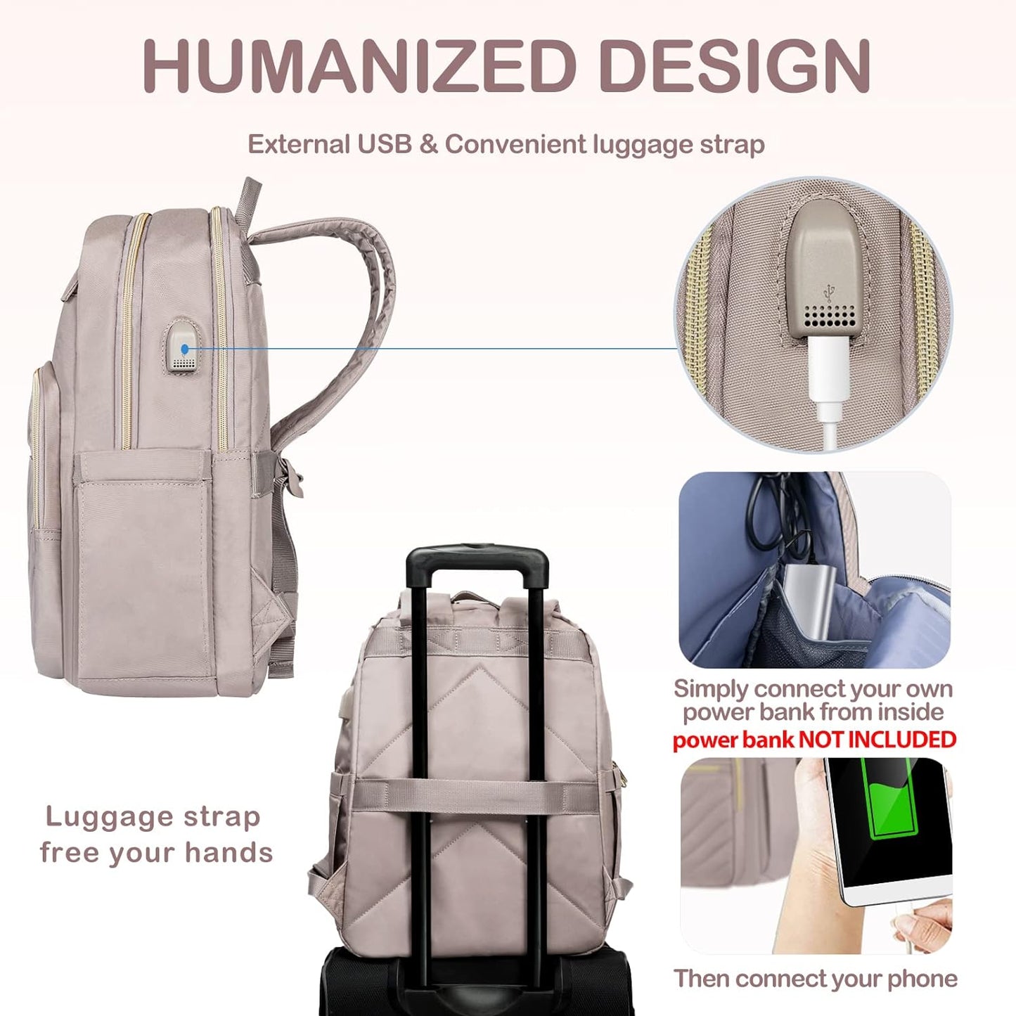 Lätt vattentät laptopryggsäck med USB-port – kompatibel med 15,6 tum