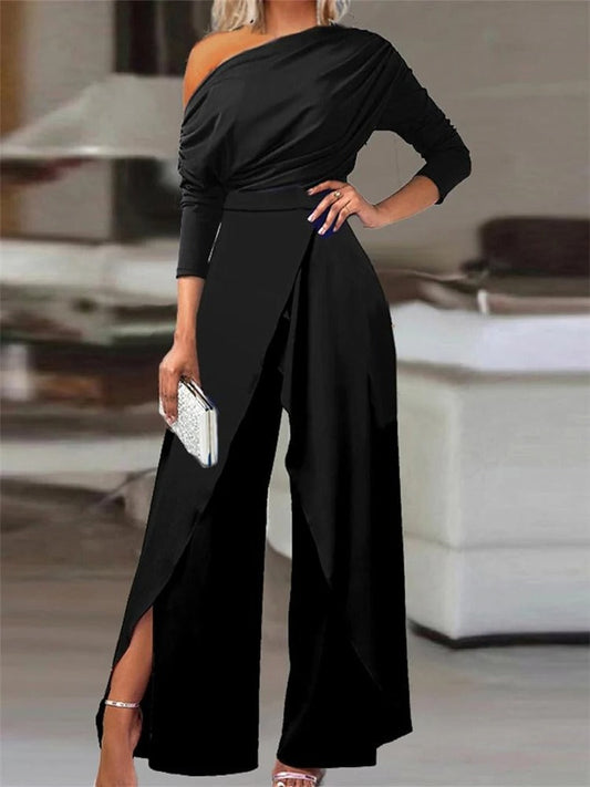 Höstlig enaxlad jumpsuit med volanger - Valerie