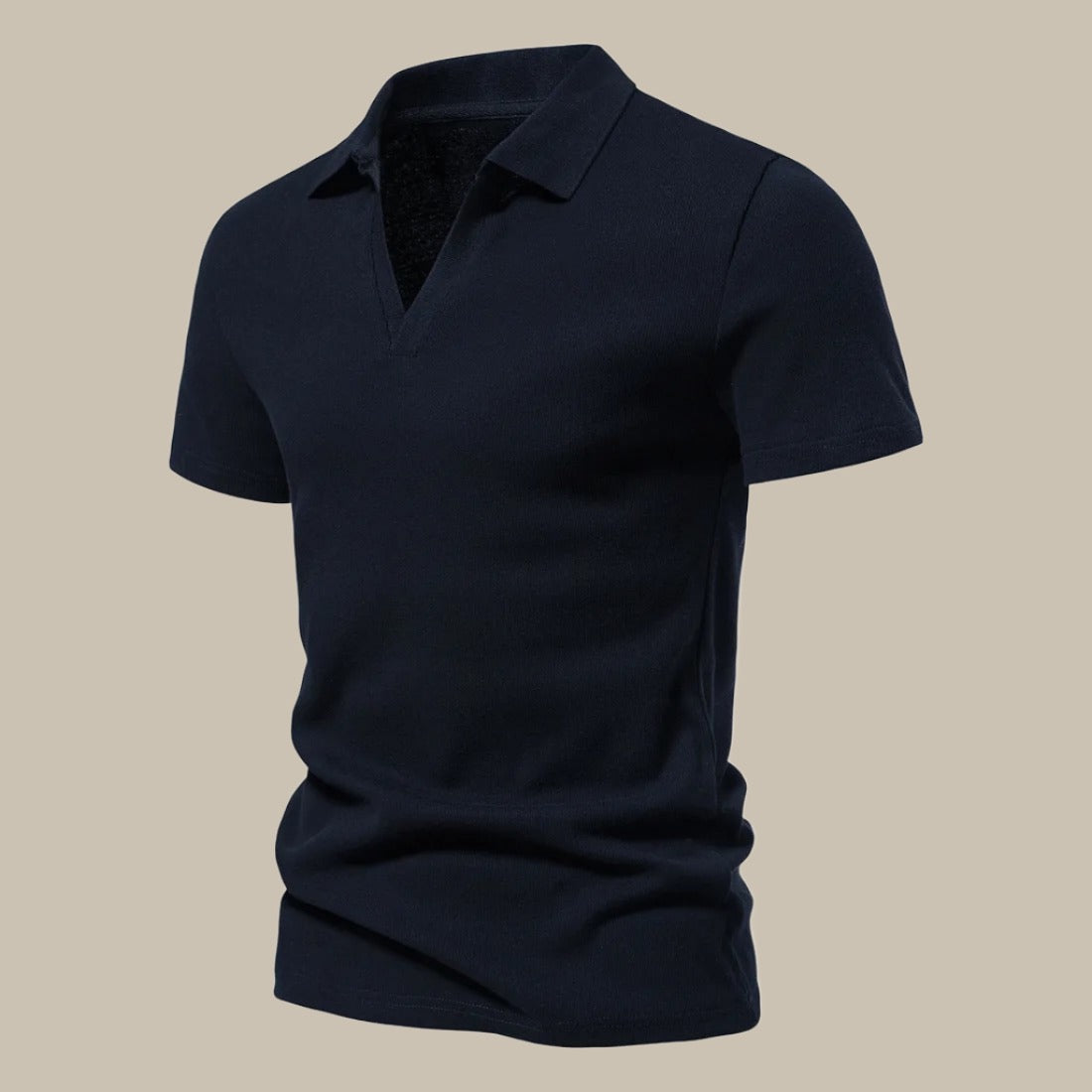 Dunkelblaues Herren-Poloshirt, kurzärmelig, Baumwolle, klassischer Kragen, Freizeitmode.