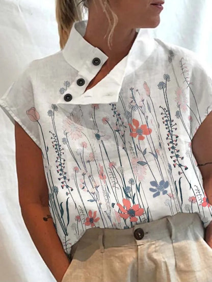 Kortärmad blus med höstinspirerat tryck – Felicia