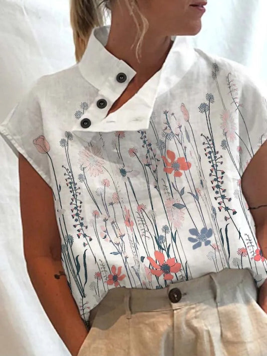 Kortärmad blus med höstinspirerat tryck – Felicia