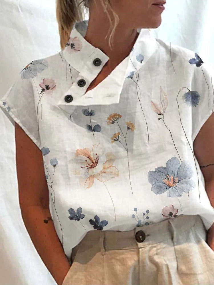 Kortärmad blus med höstinspirerat tryck – Felicia