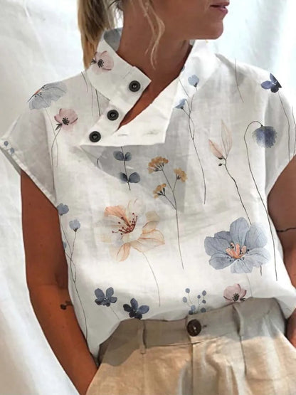 Kortärmad blus med höstinspirerat tryck – Felicia