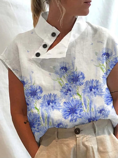 Kortärmad blus med höstinspirerat tryck – Felicia