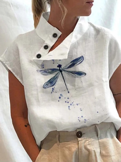 Kortärmad blus med höstinspirerat tryck – Felicia