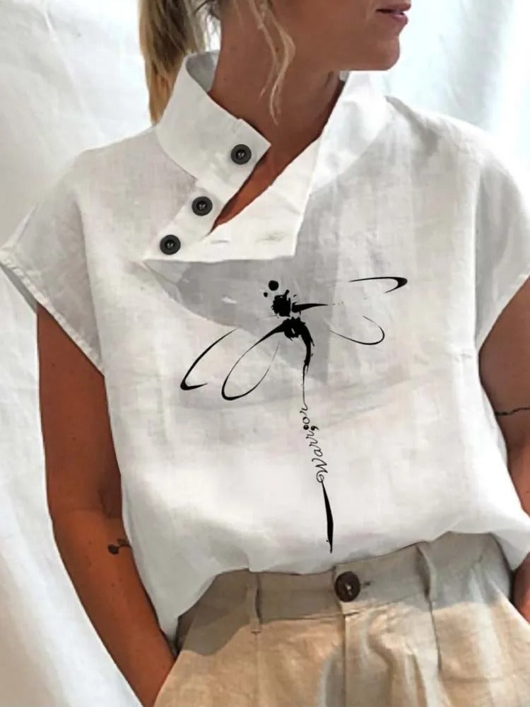 Kortärmad blus med höstinspirerat tryck – Felicia