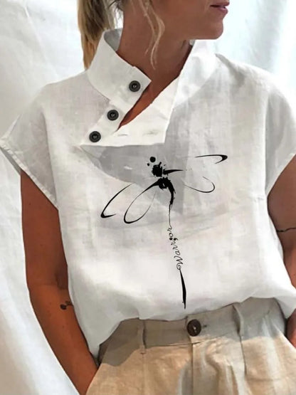 Kortärmad blus med höstinspirerat tryck – Felicia