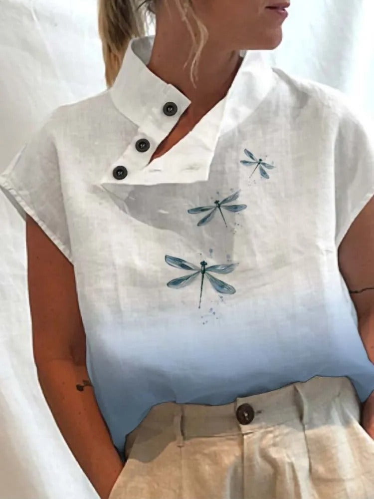 Kortärmad blus med höstinspirerat tryck – Felicia