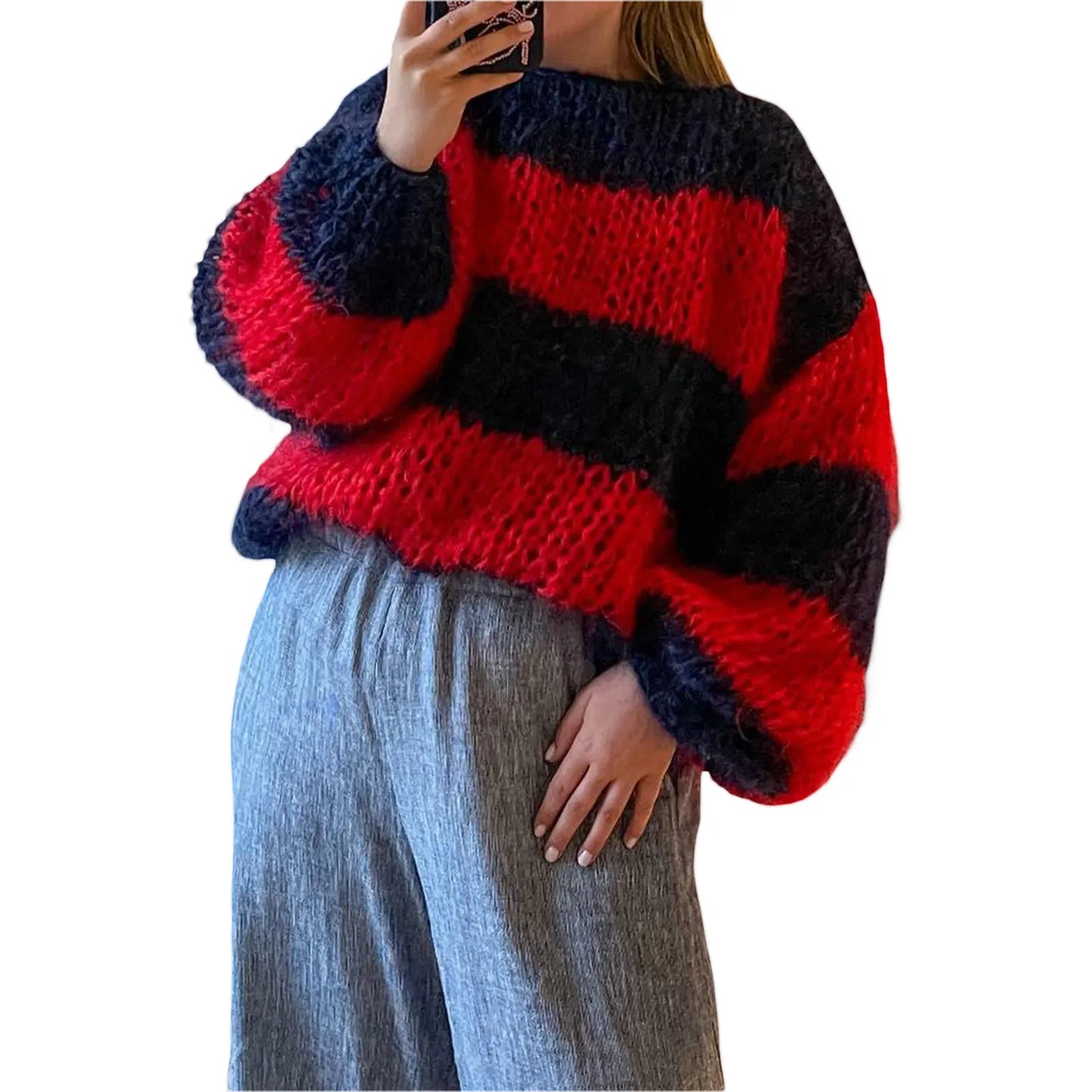 Oversized stickad damtröja med randmönster – Yvonne
