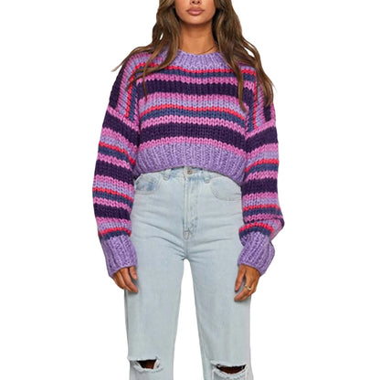 Oversized stickad damtröja med randmönster – Yvonne