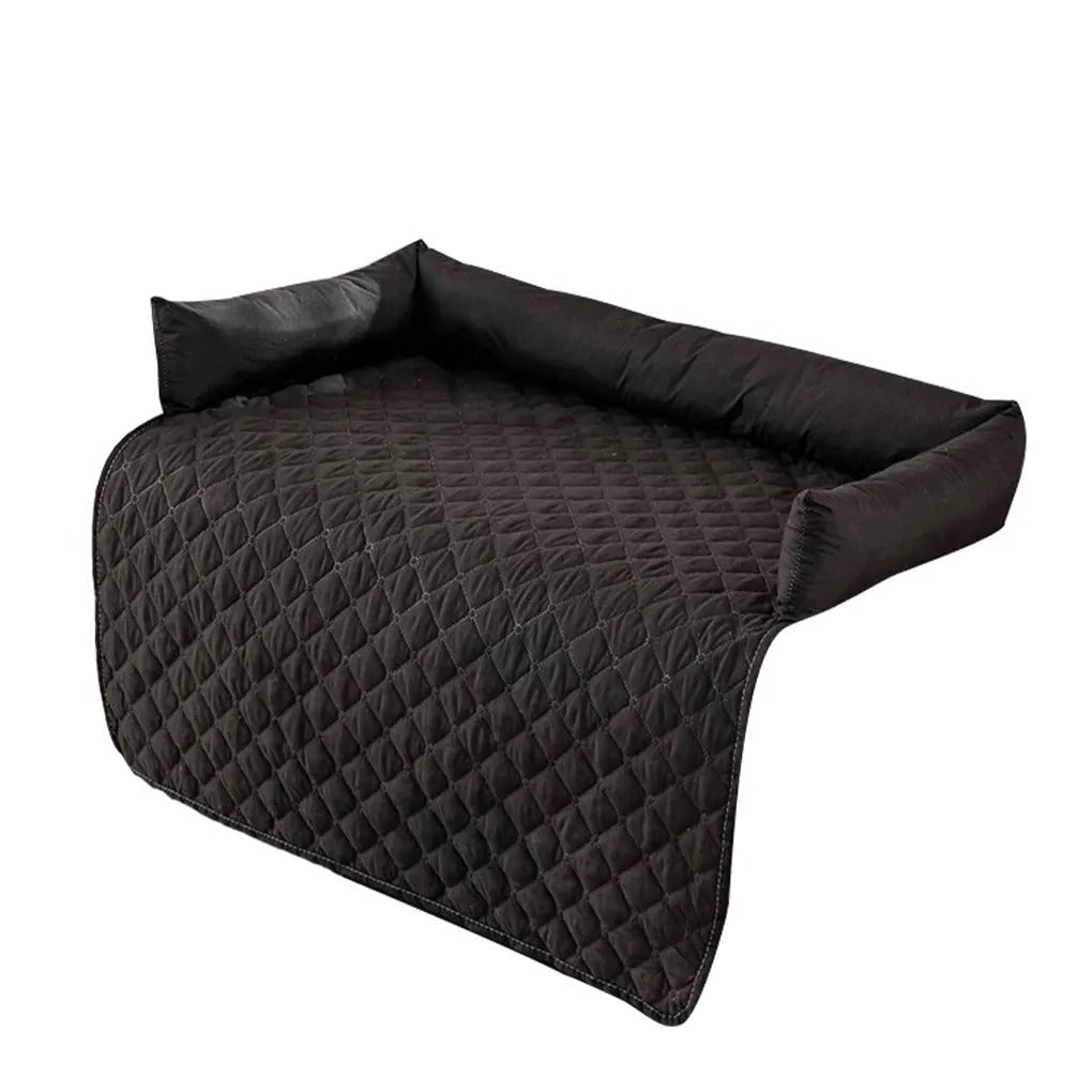 Schwarzes Hundebett, gesteppter Stoff, rechteckig, gemütlich, Haustierbett, waschbar.