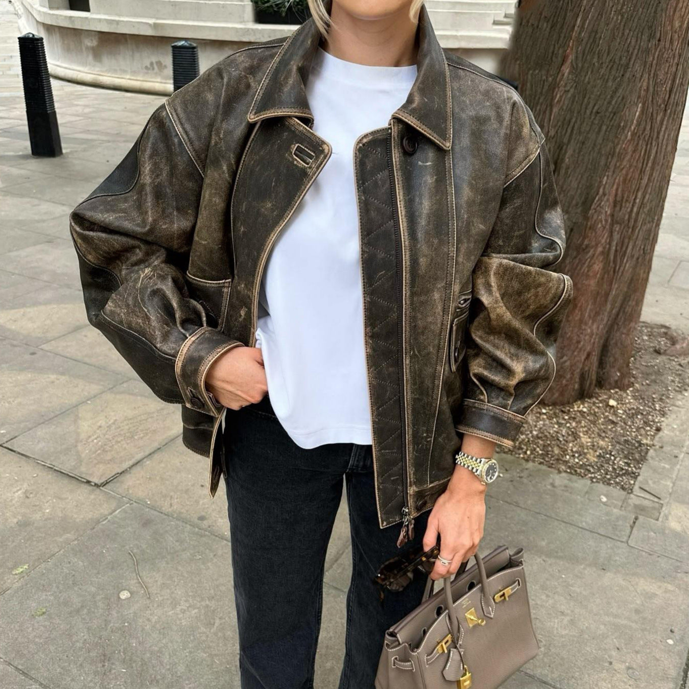 Kvinnors vintage läderjacka i retro-stil - Kayna
