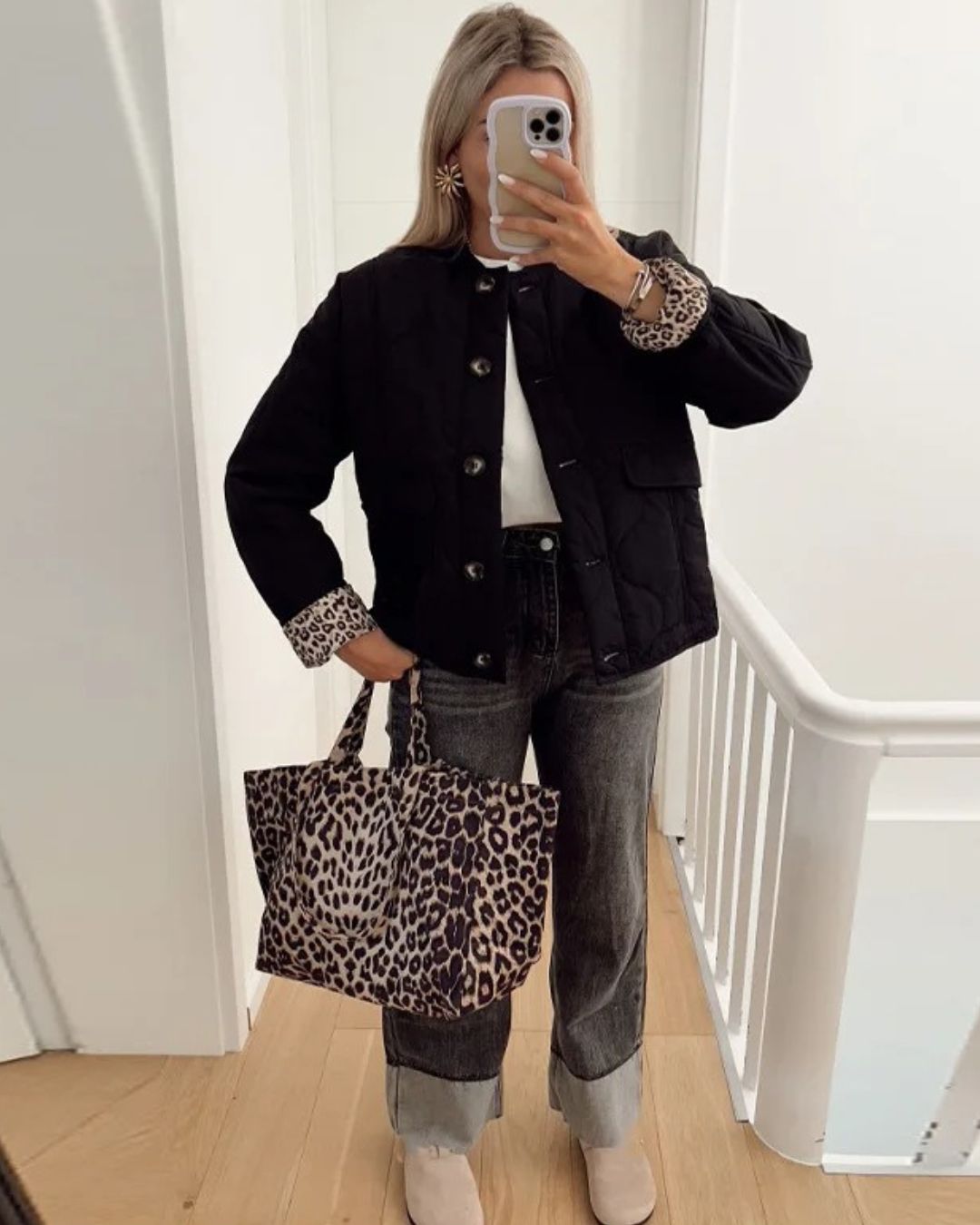 Elegant damkappa med leopardfoder – Narela