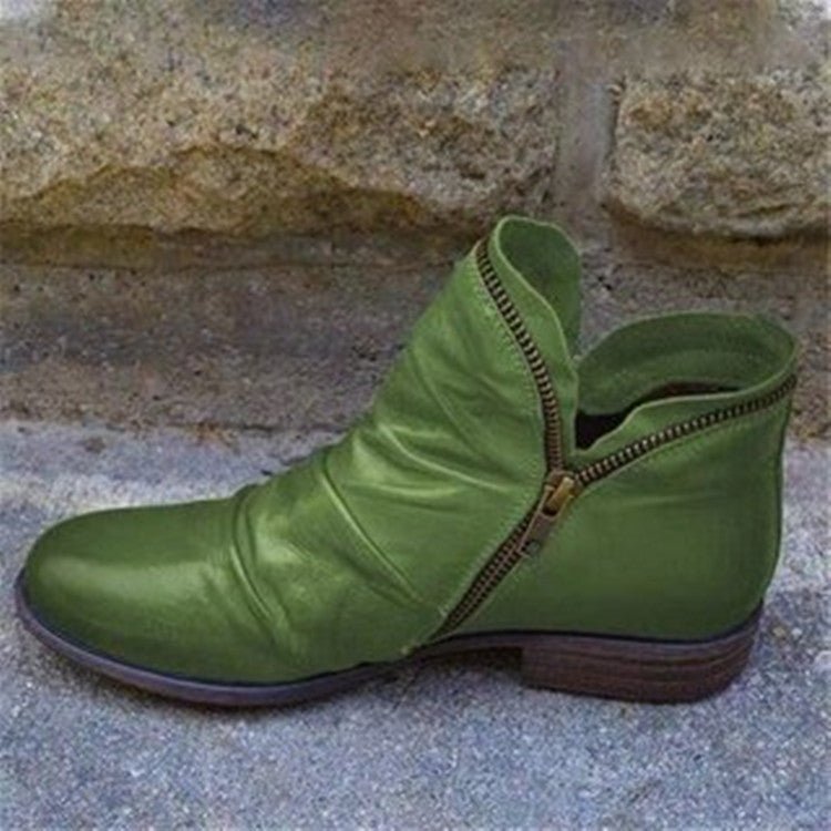 Grüner Lederstiefel mit Reißverschluss, Damenmode, bequeme Schuhe, Altare Milano.