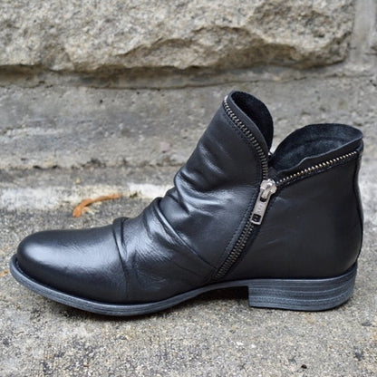 Schwarzer Lederstiefel mit Reißverschluss, Damenmode, bequeme Schuhe, Altare Milano.