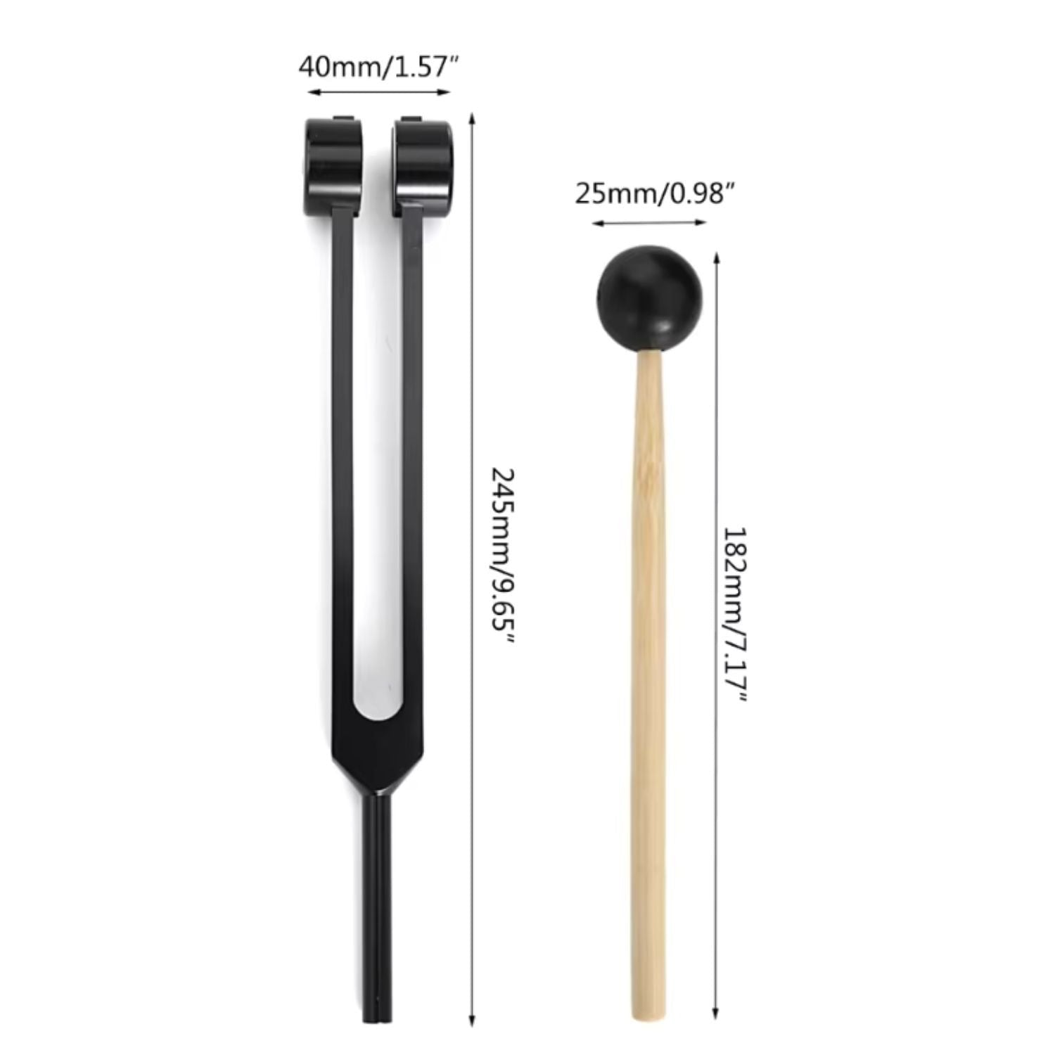 Stimmgabel-Set blau, Metall, mit Holzklöppel, Musiktherapie, 245mm, 182mm, Zubehör.
