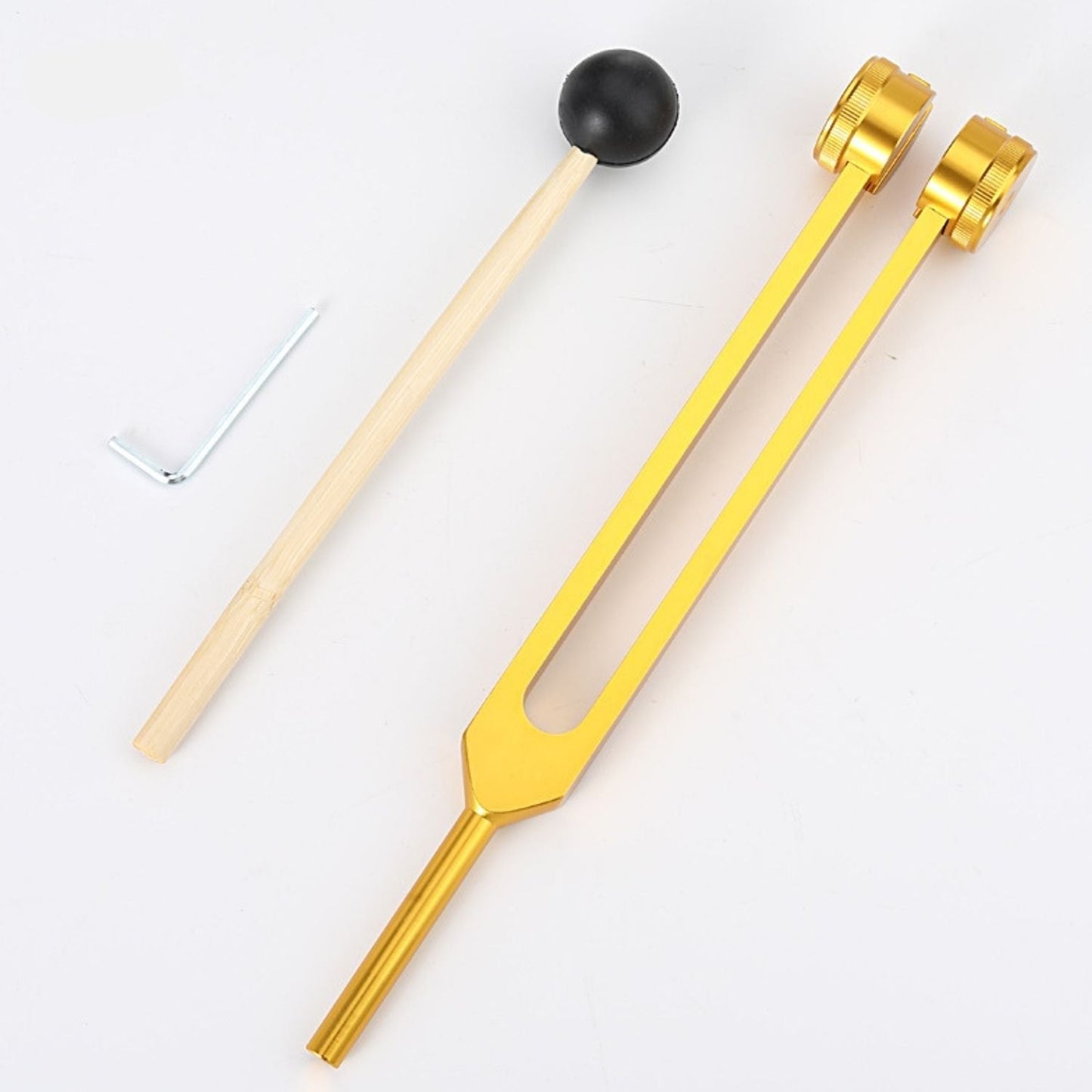 Goldene Stimmgabel-Set mit Holzklöppel, 24,5 cm, für Klangtherapie und Meditation.