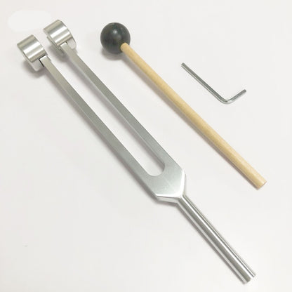 Stimmgabel-Set aus Silber mit rundem Kopf, 24,5 cm, inkl. Holzklöppel und Inbusschlüssel.