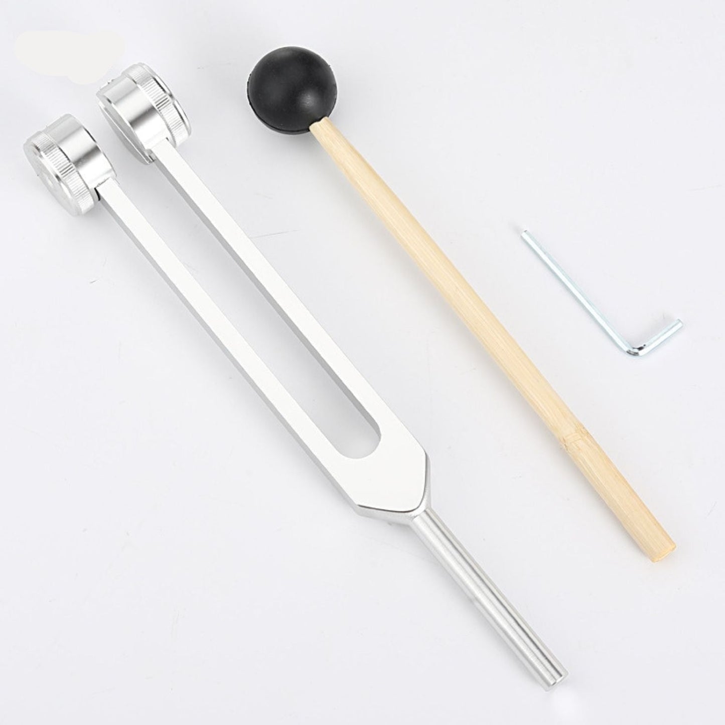 Vibeclean Stimmgabel-Set, silber, 24,5 cm, mit Holzklöppel, Metallkopf, Klangtherapie.