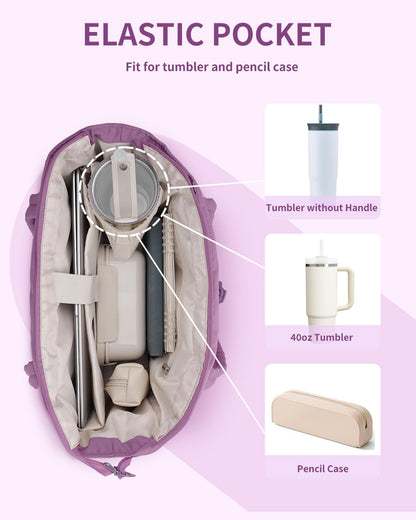 Vadderad puffer-tote med mugghållare och laptopfack för resor och arbete.