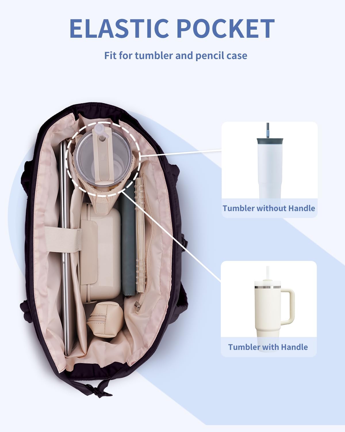 Vadderad puffer-tote med mugghållare och laptopfack för resor och arbete.