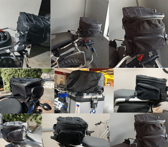Vattentät väska för motorcykelutrustning med flera fack.