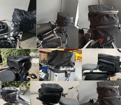 Vattentät väska för motorcykelutrustning med flera fack.