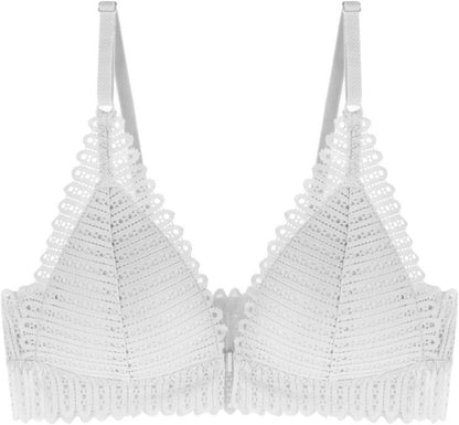 Weißer Spitzen-BH, Triangel-Design, verstellbare Träger, Damenunterwäsche, elegant, bequem.